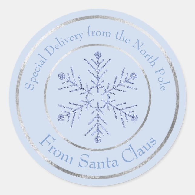 Blue From Santa Claus Glitter Snowflake Classic Round Sticker (Front)
