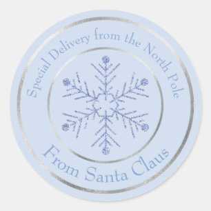 Blue From Santa Claus Glitter Snowflake Classic Round Sticker