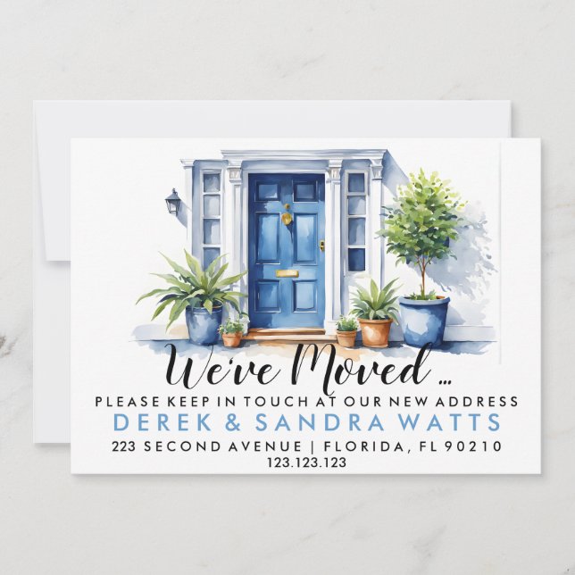 Blue front door Change of address, moved house Invitation (Front)