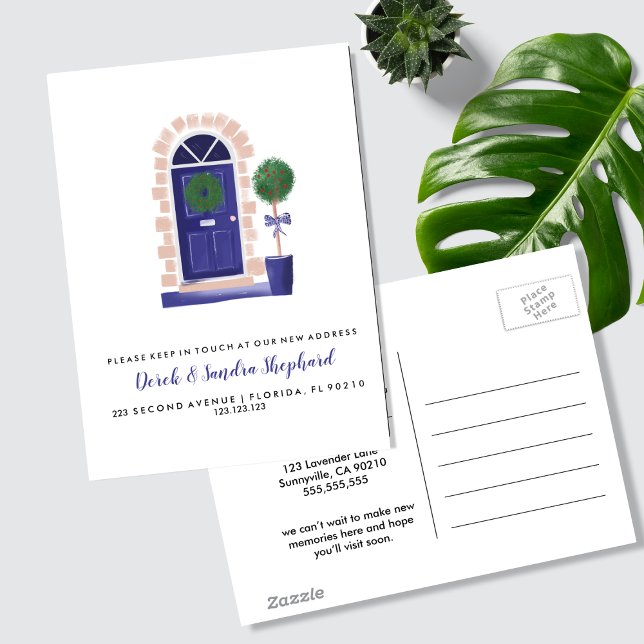 Blue Front Door Change of address we have moved Announcement Postcard (Creator Uploaded)
