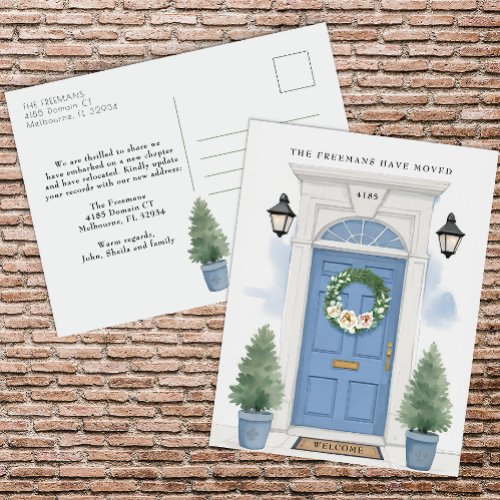 Blue Front Door Moving Announcement  Postcard