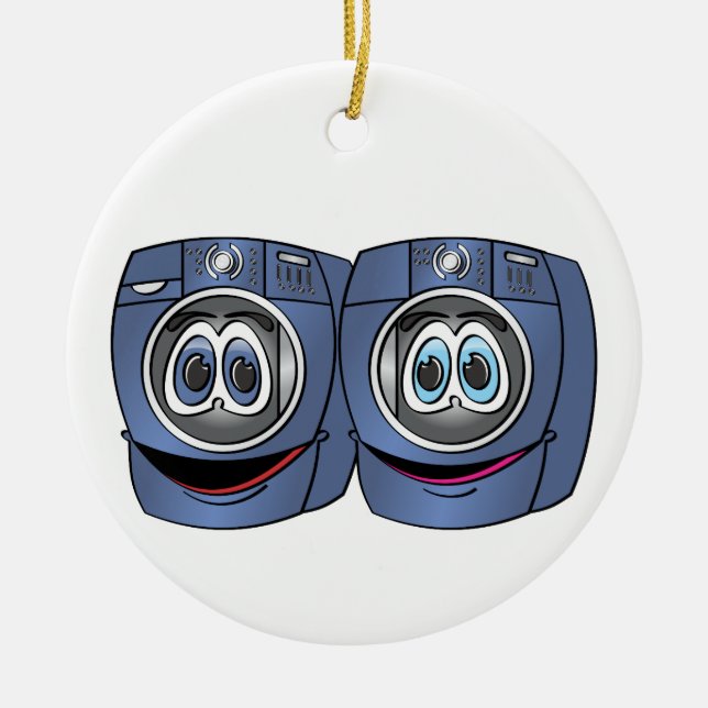 Blue Front Load Washer Dryer Cartoon Ceramic Ornament (Front)