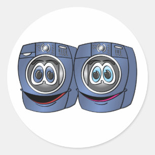 Blue Front Load Washer Dryer Cartoon Classic Round Sticker