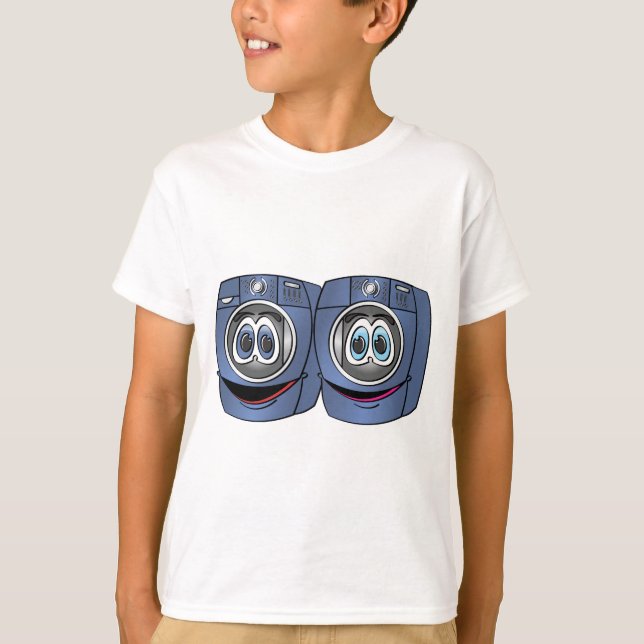 Blue Front Load Washer Dryer Cartoon T-Shirt (Front)
