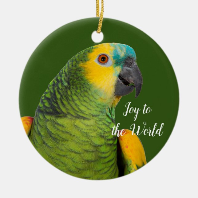 Blue-fronted Amazon Parrot Green Ceramic Ornament (Front)