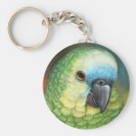 Blue Fronted Amazon Parrot Realistic Painting Keychain