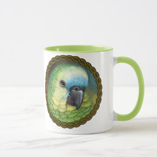 Blue fronted amazon parrot realistic painting mug