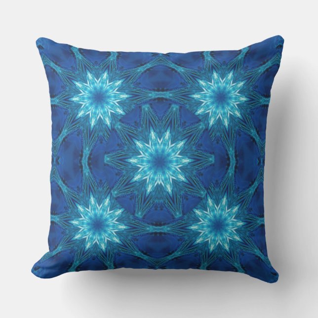 Blue Frost Abstract Stars Throw Pillow (Front)
