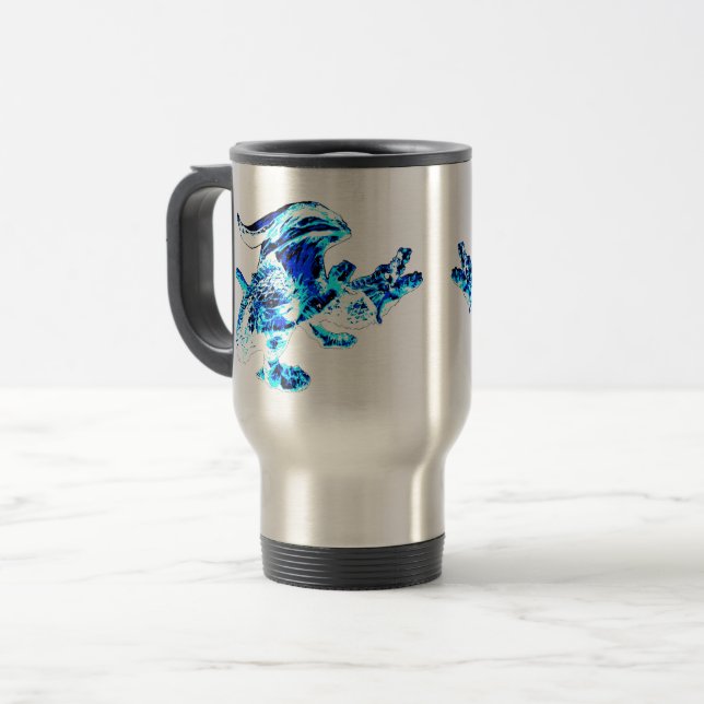 Blue Frost Dragon Ice Fantasy Creature Insulated  Travel Mug (Front Left)