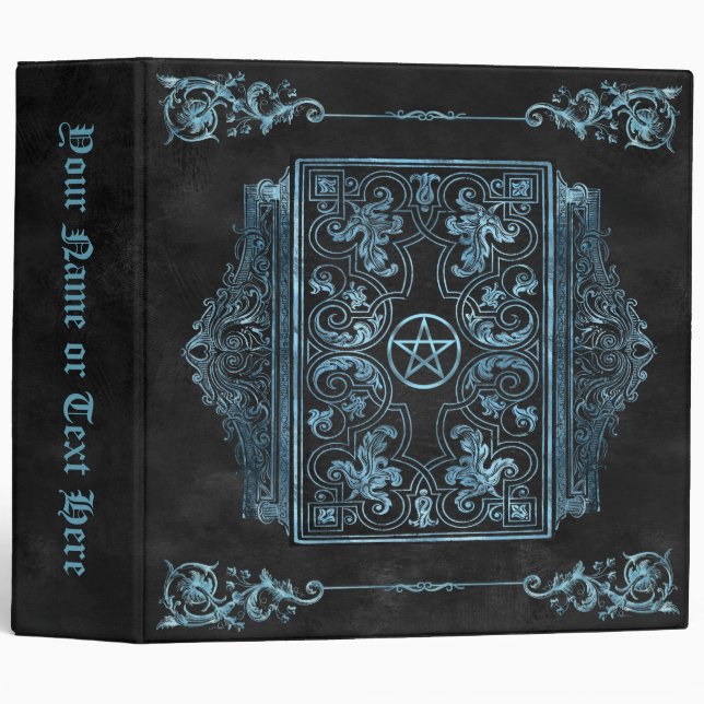 Blue Frost Flourish Gothic Grimoire 3 Ring Binder (Front/Spine)