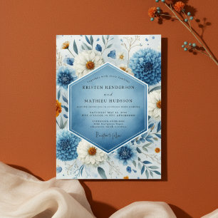 Blue Frosted Botanical Romance Wedding Invitation