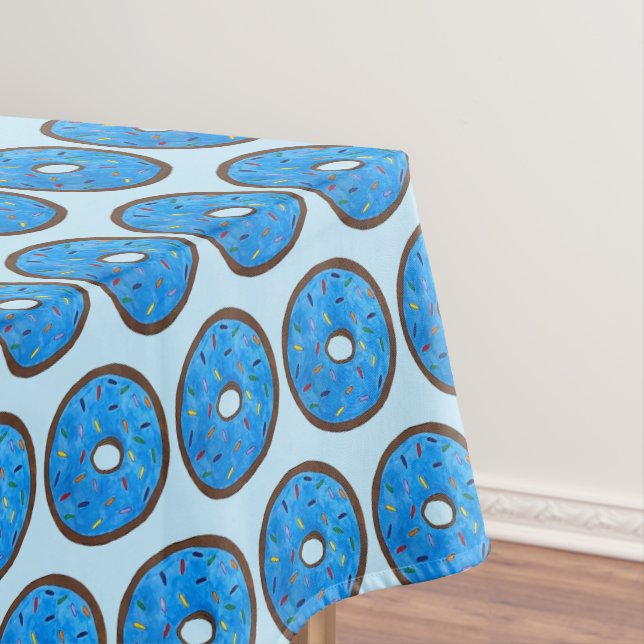 Blue Frosted Donut Doughnut Rainbow Sprinkles Tablecloth (In Situ)
