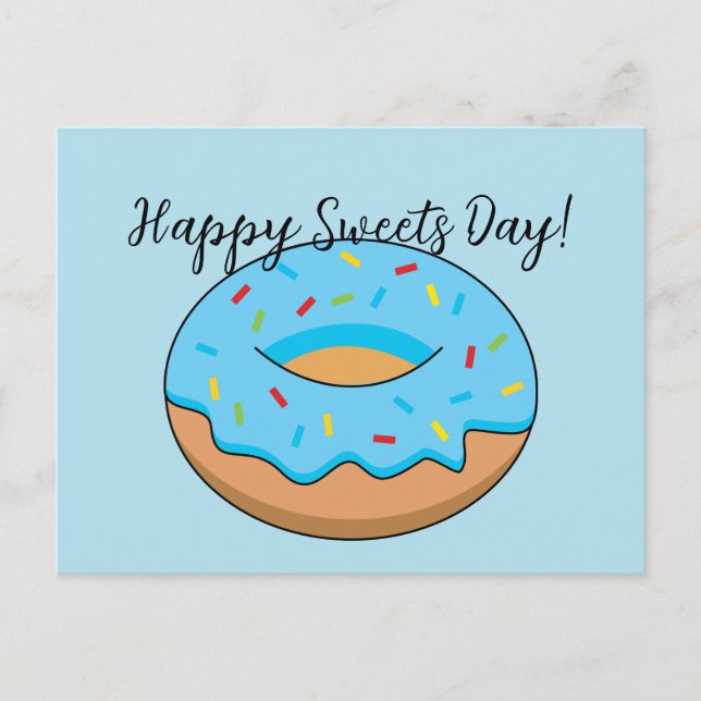 Blue Frosted Donut Sprinkles Cartoon | Add Text Holiday Postcard (Front)