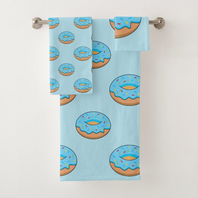 Blue Frosted Donut with Sprinkles Cartoon Bath Towel Set (Insitu)
