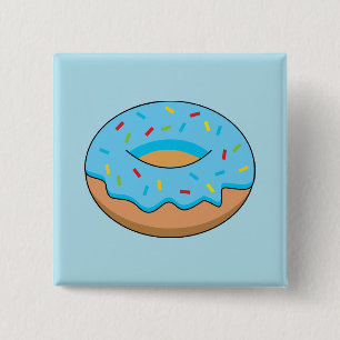Blue Frosted Donut with Sprinkles Cartoon Button