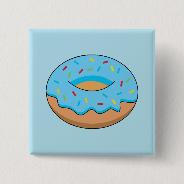 Blue Frosted Donut with Sprinkles Cartoon Button (Front)