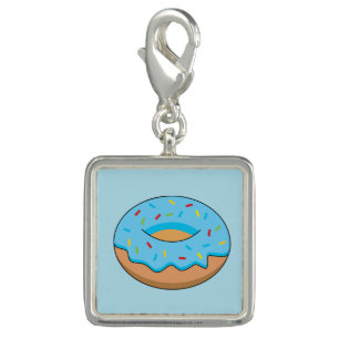 Blue Frosted Donut with Sprinkles Cartoon Charm