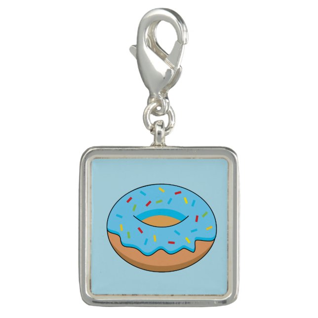Blue Frosted Donut with Sprinkles Cartoon Charm (Front)