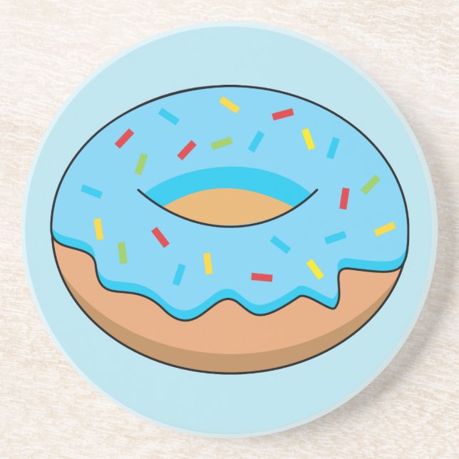 Blue Frosted Donut with Sprinkles Cartoon Coaster (Front)