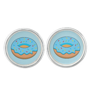 Blue Frosted Donut with Sprinkles Cartoon Cufflinks