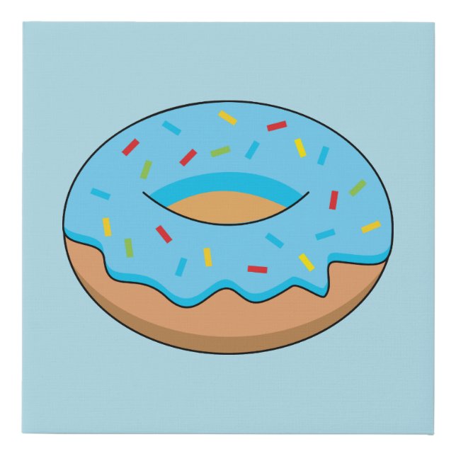 Blue Frosted Donut with Sprinkles Cartoon Faux Canvas Print (Front)
