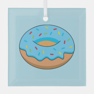 Blue Frosted Donut with Sprinkles Cartoon Glass Ornament