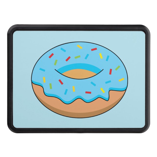 Blue Frosted Donut with Sprinkles Cartoon Hitch Cover (Front)