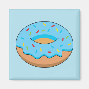 Blue Frosted Donut with Sprinkles Cartoon Magnet