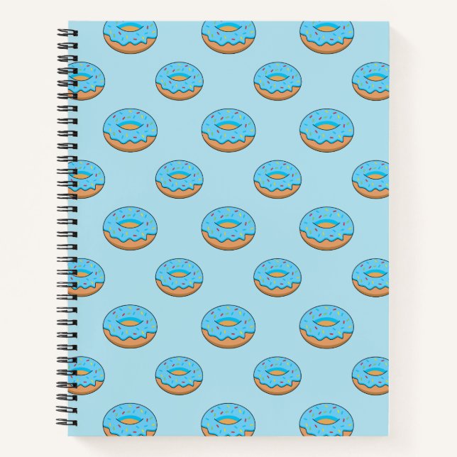 Blue Frosted Donut with Sprinkles Cartoon Notebook (Front)