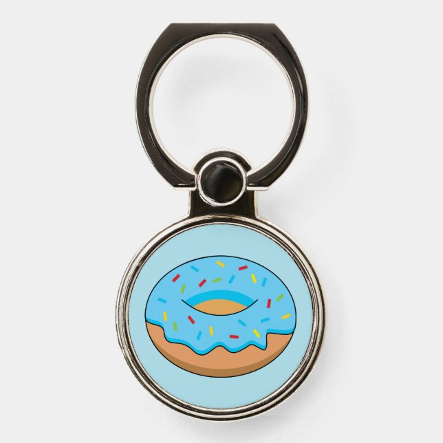 Blue Frosted Donut with Sprinkles Cartoon Phone Ring Stand (Front)