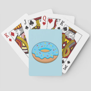 Blue Frosted Donut with Sprinkles Cartoon Poker Cards