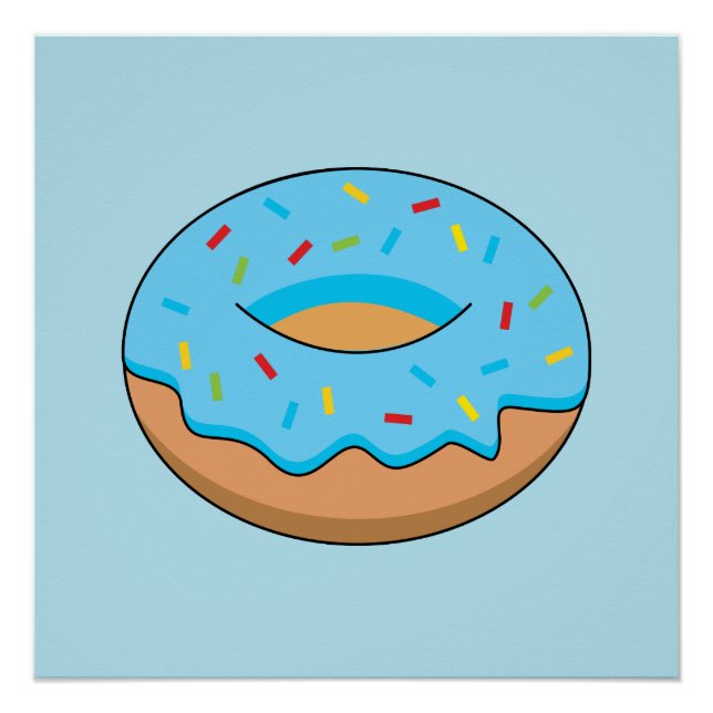 Blue Frosted Donut with Sprinkles Cartoon Poster (Front)