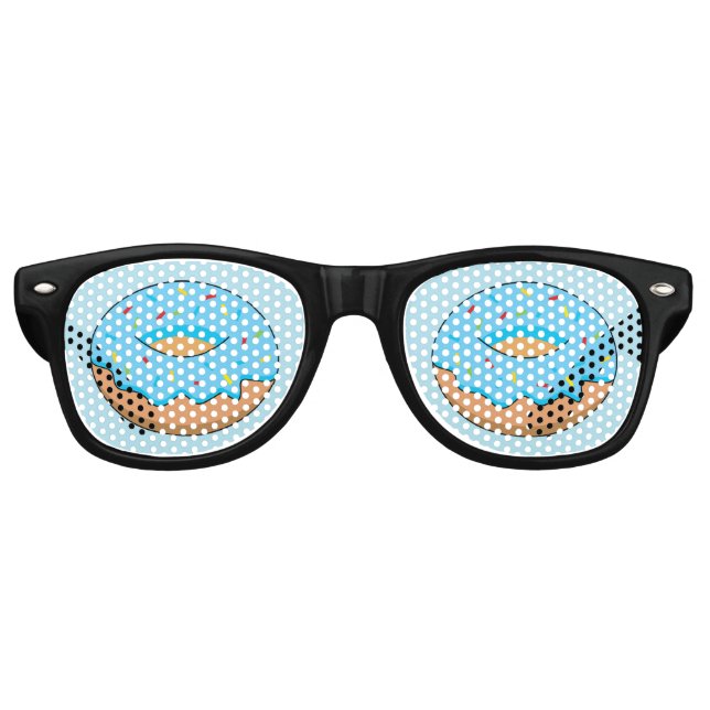 Blue Frosted Donut with Sprinkles Cartoon Retro Sunglasses (Front)