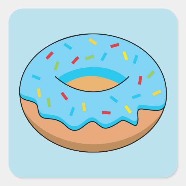 Blue Frosted Donut with Sprinkles Cartoon Square Sticker (Front)
