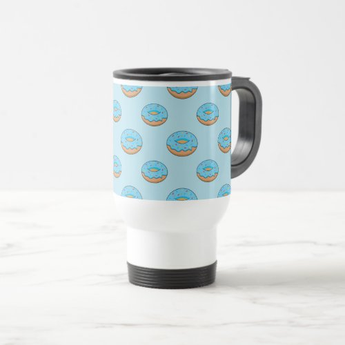 Blue Frosted Donut with Sprinkles Cartoon Travel Mug