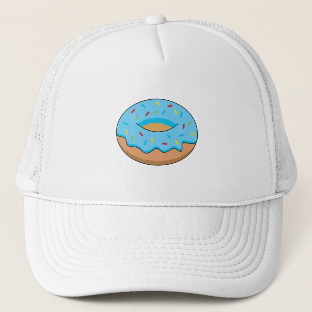 Blue Frosted Donut with Sprinkles Cartoon Trucker Hat (Front)
