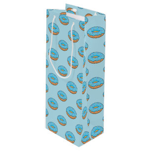 Blue Frosted Donut with Sprinkles Cartoon Wine Gift Bag