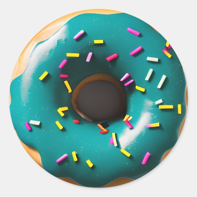 Blue Frosted Donut with Sprinkles Classic Round Sticker (Front)