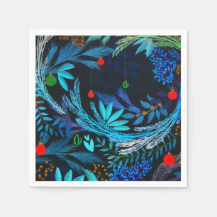 Blue Frosty Christmas Forest Foliage Napkins