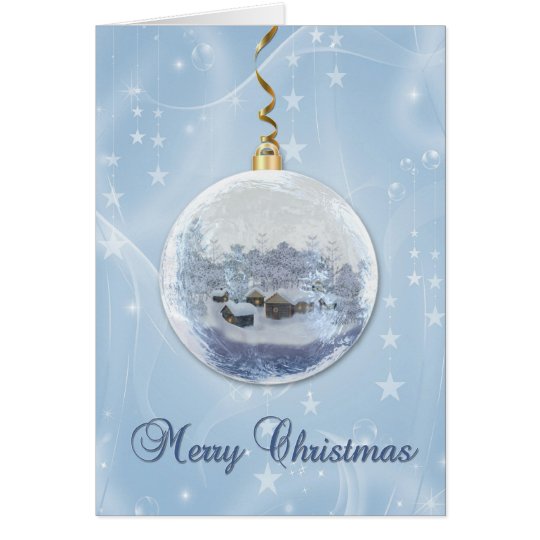 Blue Frosty Ornament, Winter Scene, Stars Card
