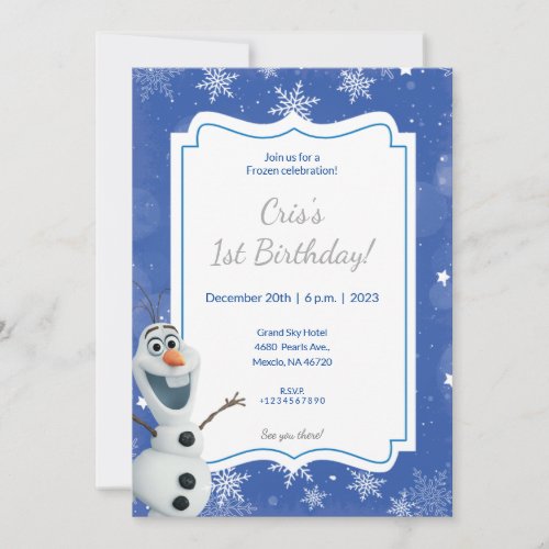 Blue Frozen cute 1st Birthday invitation card