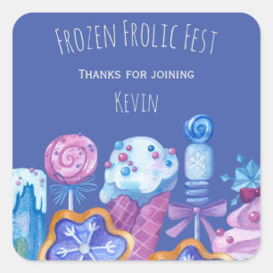 Blue Frozen Delights Kids Party Square Sticker