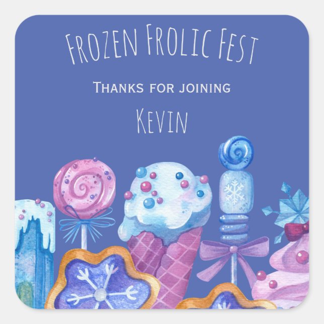 Blue Frozen Delights Kids Party Square Sticker (Front)