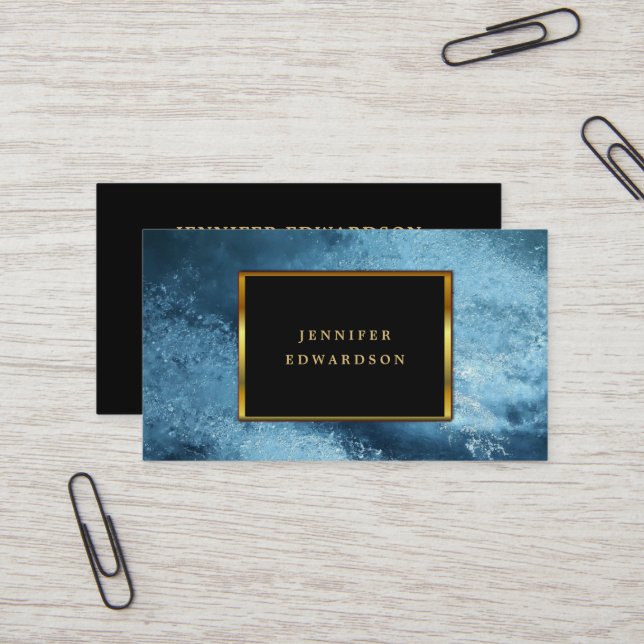 Blue frozen ice gold black professional business card (Front/Back In Situ)