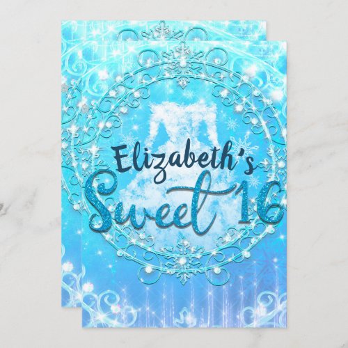 Blue Frozen Winter Ice Dress Sweet 16 Party Invitation