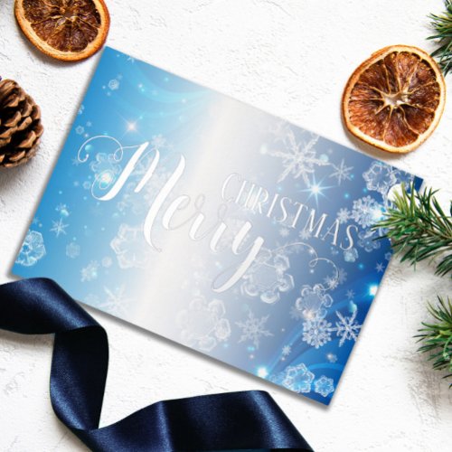 Blue Frozen Winter Wonderland Merry Christmas Foil Holiday Card