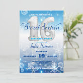 Blue Frozen Winter Wonderland Sweet 16 Birthday Invitation (Standing Front)