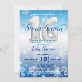 Blue Frozen Winter Wonderland Sweet 16 Birthday Invitation (Front)