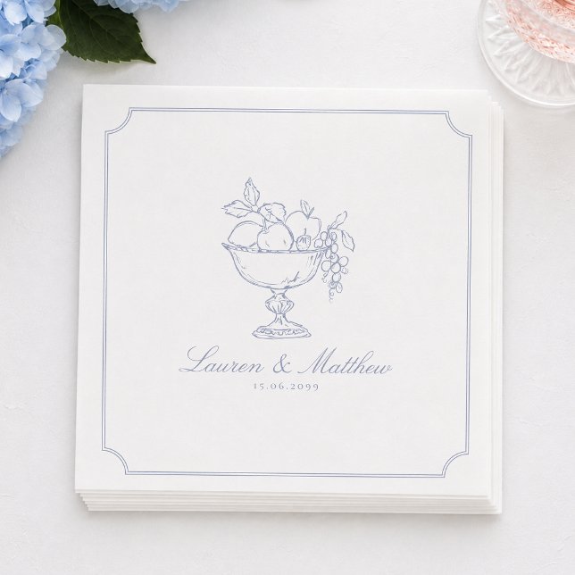 Blue Fruit Bowl Frame Wedding Napkins (Creator Uploaded)