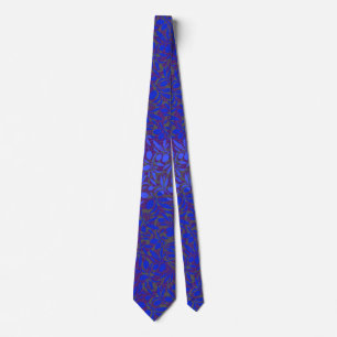 Blue fruit branches on Grey net.2tonesx4 Purple BG Neck Tie
